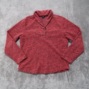 Woolrich Sweater Women L Pink Fleece Pullover Rosebud Cardigan Collared Outdoors
